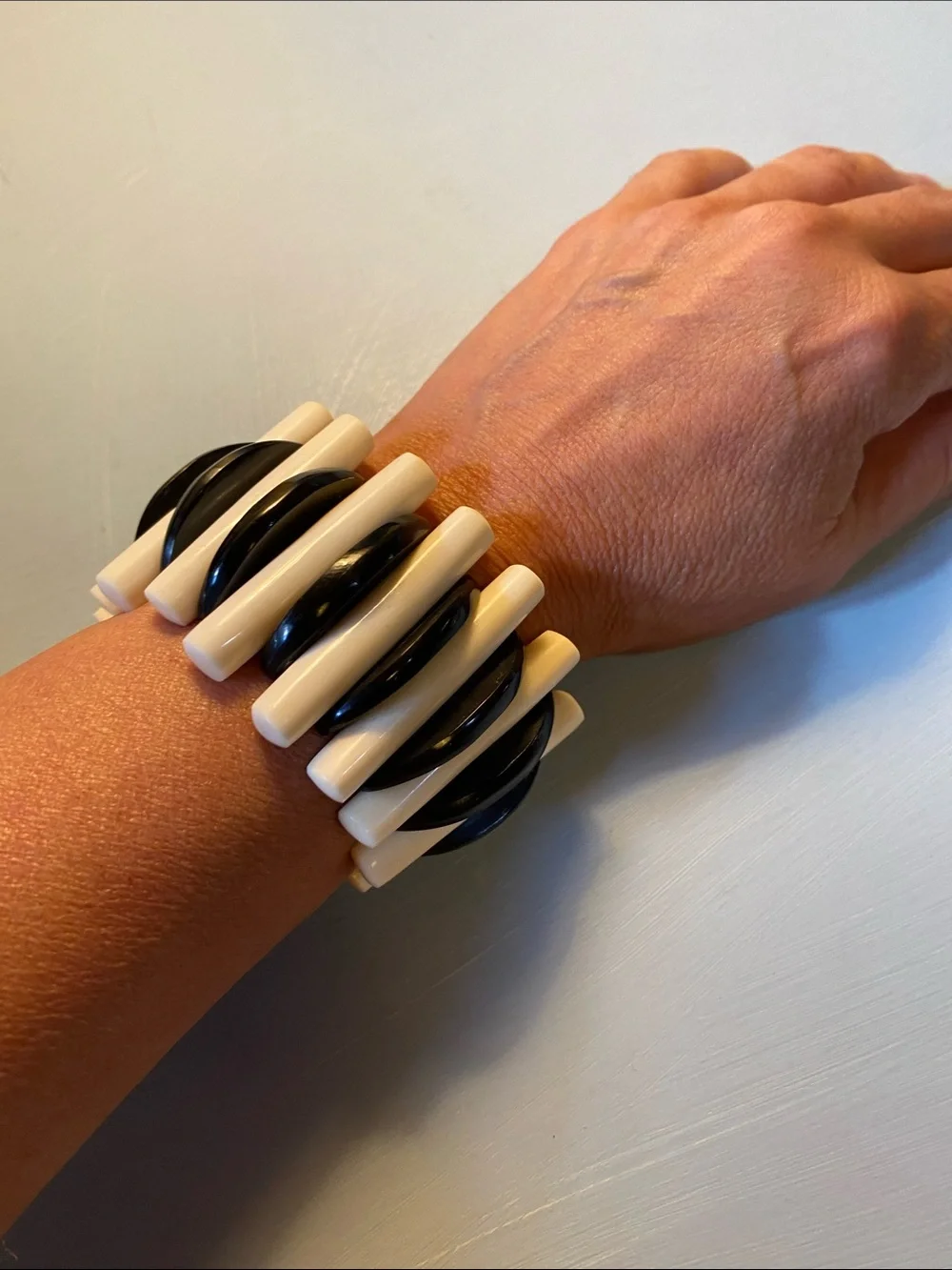 Vintage Italian Black & White Statement Stretch Bracelet